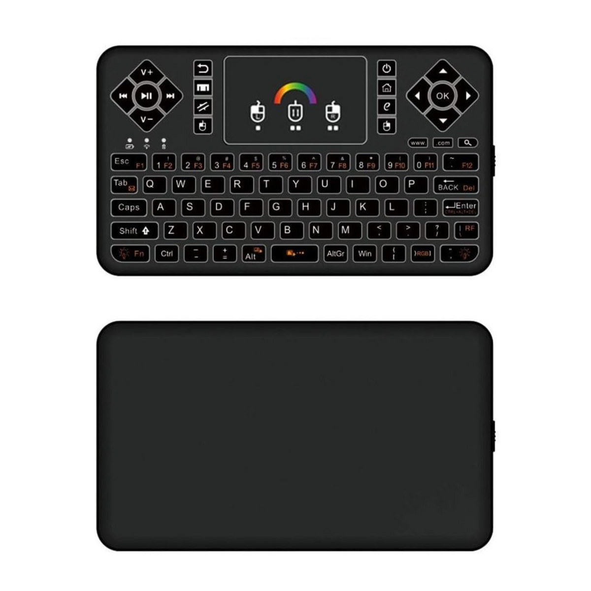 KASTWAVE Mini Wireless Keyboard, Q9 Portable Rechargeable Keyboard with Touchpad Colorful Backlit, Handheld Remote Keyboard for PC,Raspberry Pi 4, Android TV Box,KODI,Windows 7 8 10