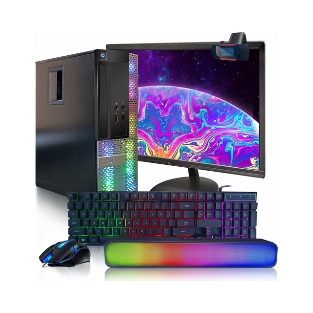 Dell OptiPlex Desktop PC, Intel Core i7-4790 up to 3.8GHz, 16GB DDR3 RAM, 512GB SSD, 22" FHD LED Monitor, RGB Keyboard & Mouse, RGB BT Sound Bar, Webcam, WiFi, BT 5.0, Windows 10 Pro