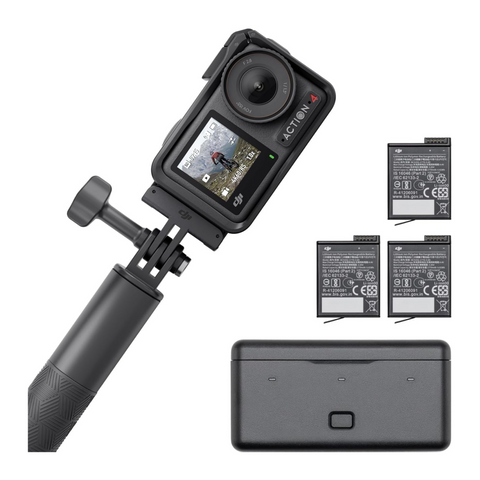DJI Osmo Action 4 Adventure Combo - 4K/120fps Waterproof Camera with 1/1.3-Inch Sensor, 10-bit & D-Log M Color Performance, 155° Wide FOV, 3 Extra Batteries,