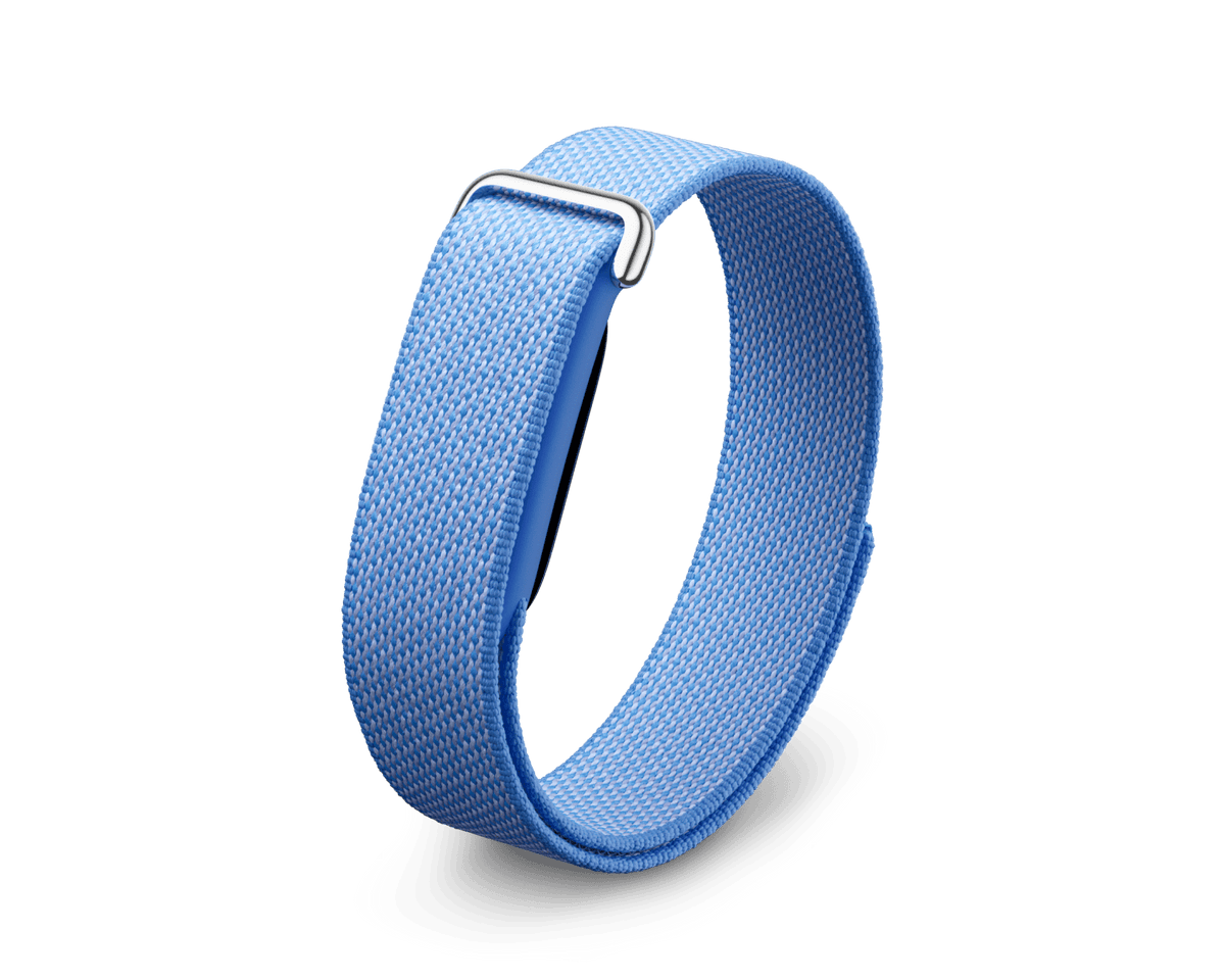 Google Fitbit Air tracker with Lavender Performance Loop band, front three-quarter view