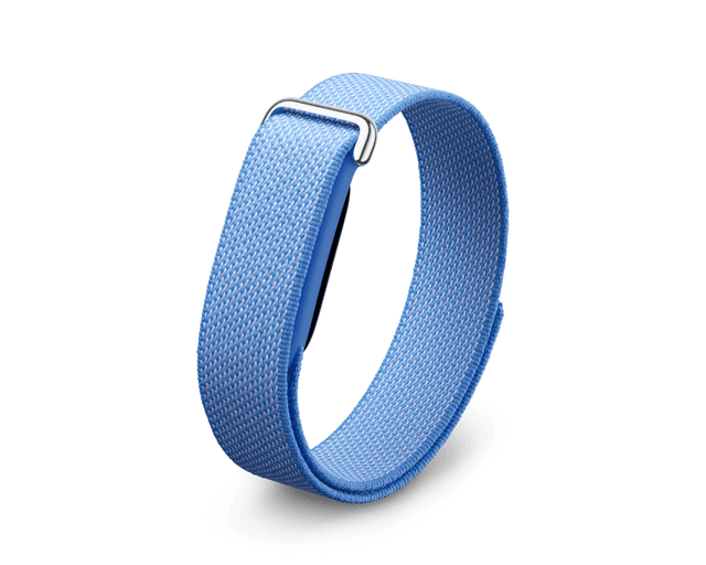 Google Fitbit Air tracker with Lavender Performance Loop band, front three-quarter view