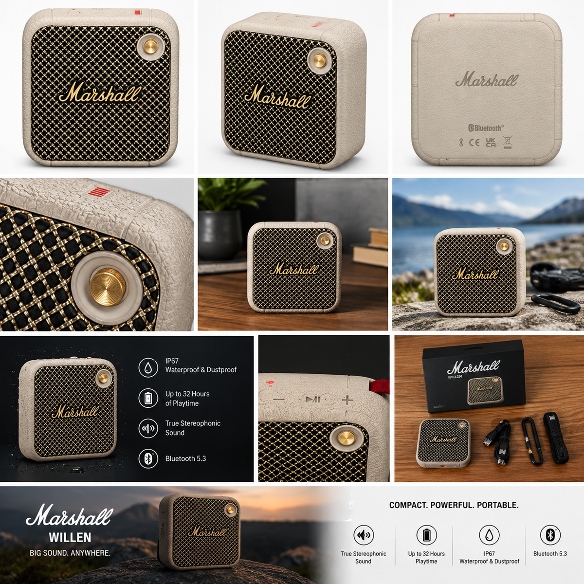 Marshall Willen Portable Bluetooth Speaker – Cream (Open Box, Damaged Box - Fully Working)