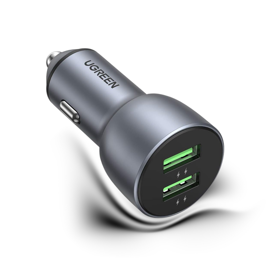 UGREEN Fast Car Charger 36W Dual USB QC 3.0 Quick Charging Aluminum Car Adapter Compatible with iPhone 16/16 Pro/16 Pro Max/15 Pro Max/14/13 Pro Max/SE/11,Galaxy S23/S22/S21,Oneplus 10/9, Xiaomi, etc
