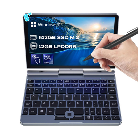 Crelander 2-in-1 Mini Laptop | 8-Inch Touchscreen Portable Small Pocket Computer | Intel 12th Gen N100 Processor | 12GB DDR5 RAM 512GB SSD |PD 30W Charging | WiFi6 BT5.2 |Backlit Keyboard |Windows 11