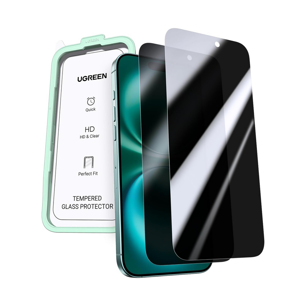 UGREEN iPhone 15/ iPhone 16 Screen Protector Privacy 6.1'' 100% Privacy Protection Ultimate Drop Protection 1:1 Full Coverage Anti Spy Screen Protector 9H+ Tempered Glass Fit for Most Case 2 Pack