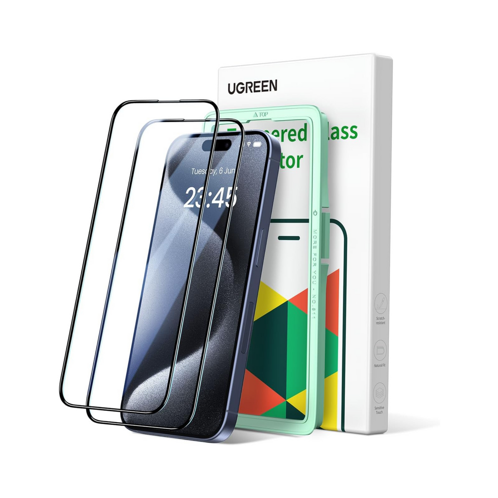 UGREEN iPhone 15 Pro Max Screen Protector 6.7" Ultimate Drop Defense HD Clear 15 Pro Max Tempered Glass Screen Protector Easy to Install Case Friendly Scratch Resistant Anti Fingerprint 2 Pack