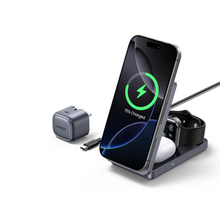UGREEN MagFlow Qi2 15W Wireless Charger, 3 in 1 Fast Charging Qi2 Certified Charger Stand, Foldable Magsafe Compatible with iPhone 16/15/14/13/12, AirPods 4/3/2, Apple watch with 1M Cable
