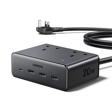 UGREEN 20W Nexode Power Strip UK, AC Outlets, 4 USB Slots 2990W Max Multiple Plug, with 1.5m Extension Cord, Charging Station for Multiple Devices, Fast Charging for Home, Office, Travel