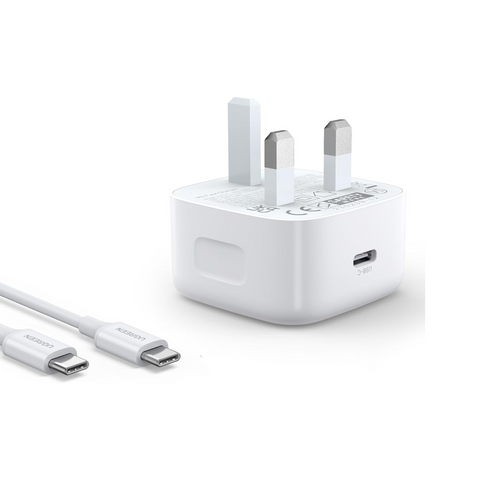 UGREEN PD 20W iPhone 16 Charger Cable Set Type C Fast Charging Adapter Cord Wall Plug with 60W USB C Cable 1M Charger Head Compatible for iPhone 16 Pro Max/16 e/15, iPad,etc