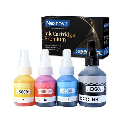 Nexnova® Ink BTD60 BT5000 for Brother Pack of 4 Black Cyan Magenta Yellow for DCP - T300 T510W T710W MFC - T810W T910DW HL - T4000DW DCP - T310W T510W T710W MFC - T810W T910DW T4500DW DCP-T300