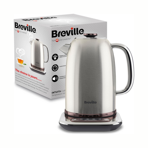 Breville Temperature Select Electric Kettle | 1.7 L | 3kW Fast Boil | Smart Digital Controls | Brushed Nickel (Silver/Grey), [VKT159]