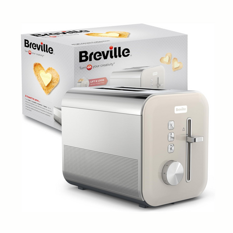 Breville High Gloss 2-Slice Toaster with High-Lift & Wide Slots | Cream & Stainless Steel [VTT967]