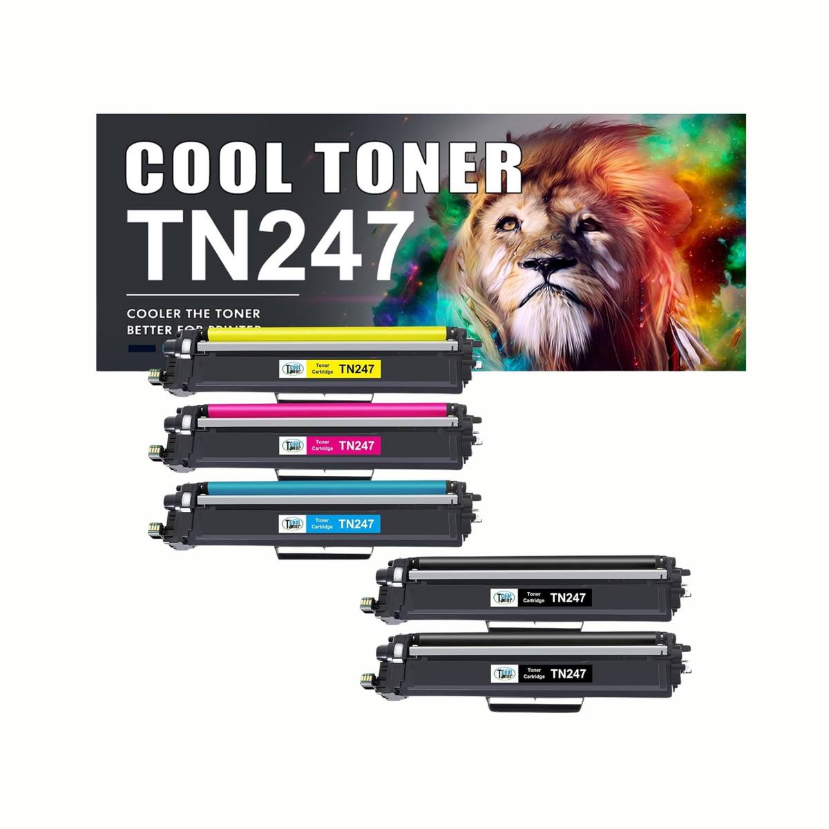 Cool Toner Compatible TN-243CMYK TN247 Toner for Brother MFC L3750CDW DCP-L3550CDW Toner MFC-L3750CDW MFC-L3770CDW MFC-L3710CW MFC-L3730CDN HL-L3230CDW HL-L3210CW TN243CMY K TN-24 7 TN-243 Pack of 5