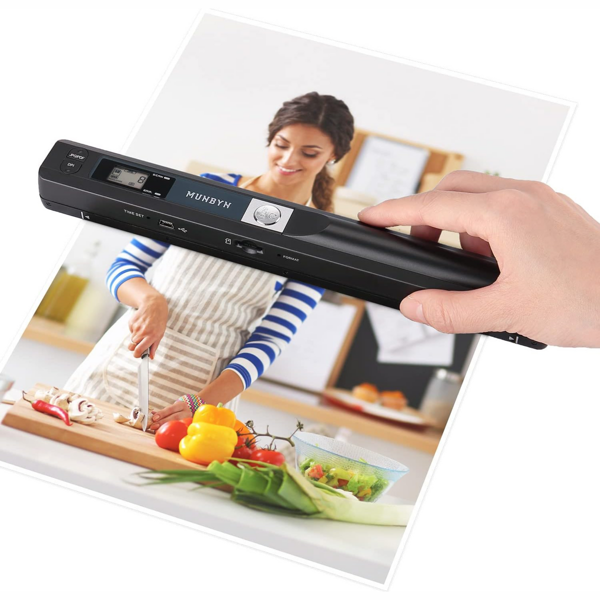 MUNBYN Portable Scanner, Photo Scanner for A4 Documents Pictures Pages Texts in 900 Dpi, Flat Scanning, Include 16G SD Card, Wand Document Reader Uploads Images to Computer Via USB Cable, No Driver