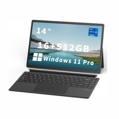 FUNYET 2 in 1 Laptop Touchscreen 2025, 14 Inch Tablet Laptop Computer, Windows 11 Pro, Intel 12th Gen N100 Processor, 16GB DDR5 RAM, 512GB SSD, 1920 x 1200, Wi-Fi 6, BT5.2, Backlit Keyboard
