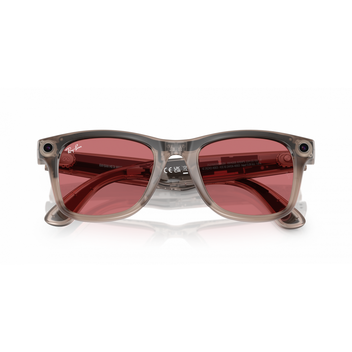 Meta Ray-Ban Smart Glasses 50/22/150 Wayfarer, Warm Stone/Transitions Watermelon Red, regular RW4006
