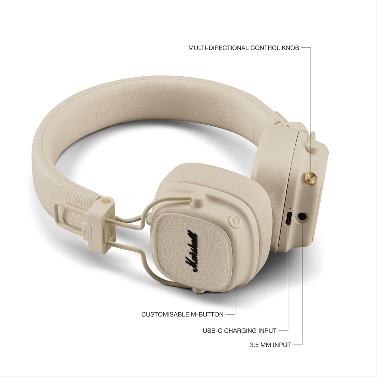 Marshall Major V Wireless Bluetooth Headphones - Cream