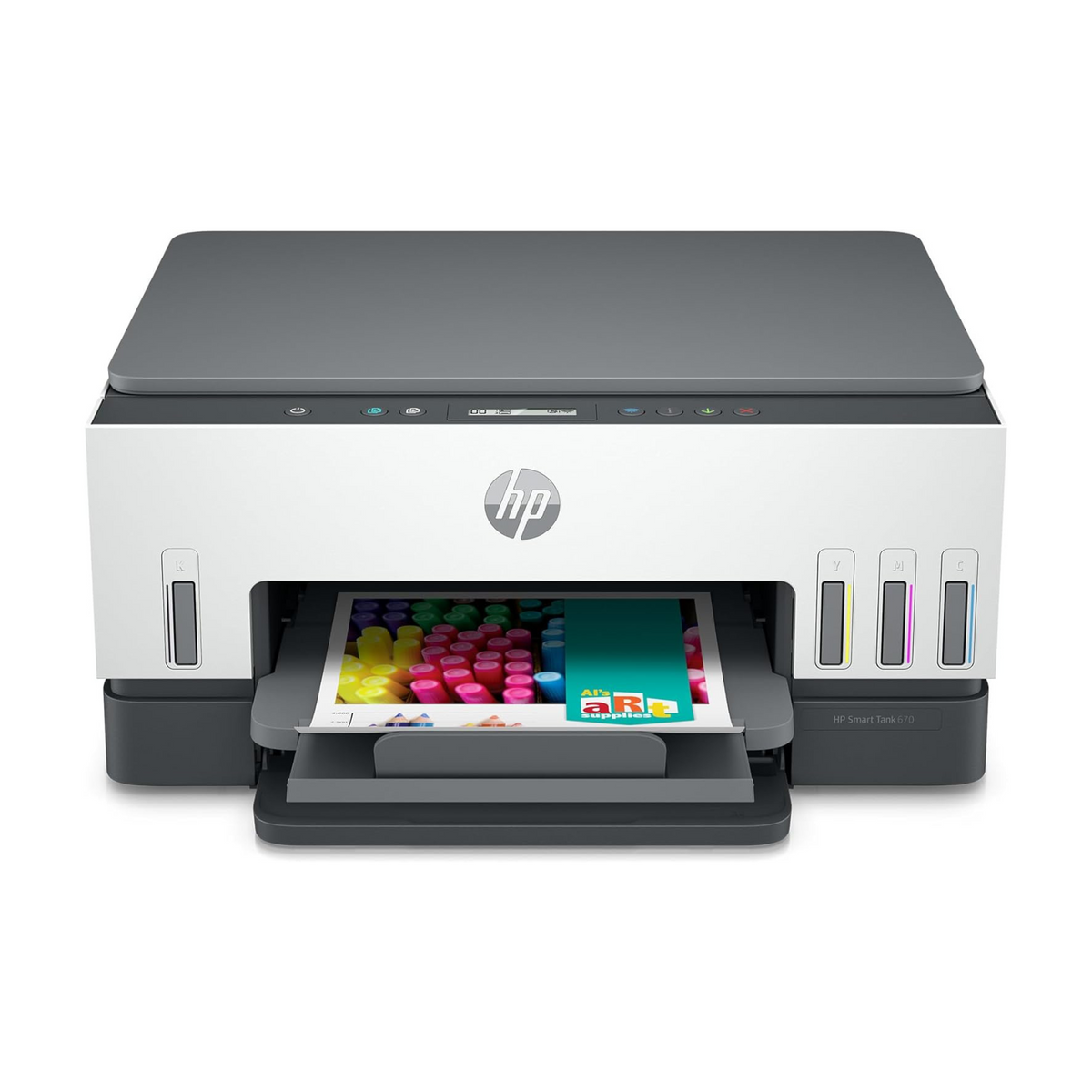 HP Smart Tank 670 All-in-One Printer, Print, Scan, Copy, Wireless, Scan to PDF, Up to 18,000 black or 8,000 color pages - White/Grey [6UU48A]