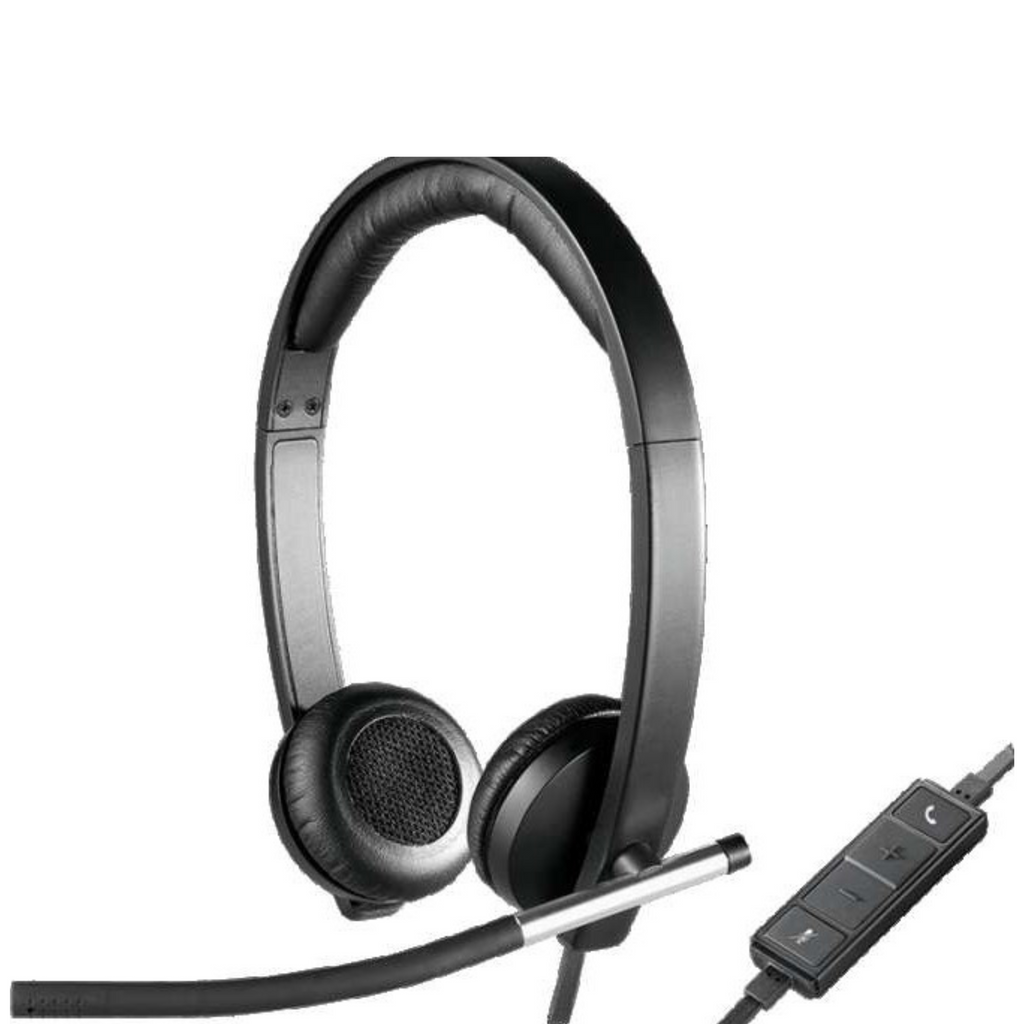 Logitech H650e Wired Headset, Stereo Headphones with Noise-Cancelling Microphone, USB, In-Line Controls, Indicator LED, PC/Mac/Laptop - Black