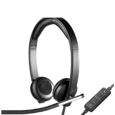 Logitech H650e Wired Headset, Stereo Headphones with Noise-Cancelling Microphone, USB, In-Line Controls, Indicator LED, PC/Mac/Laptop - Black