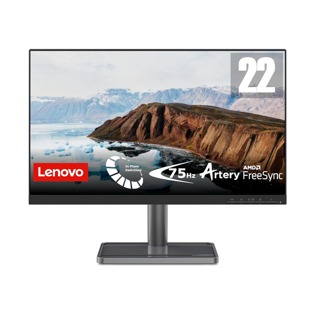 Lenovo L22i-30-22 inch Monitor, VA, FHD, IPS, 5ms, 75Hz, AMD FreeSync, 1920 x 1080, VESA, 3-side near edgeless, Metal Stand - 66CAKAC1AE, Black