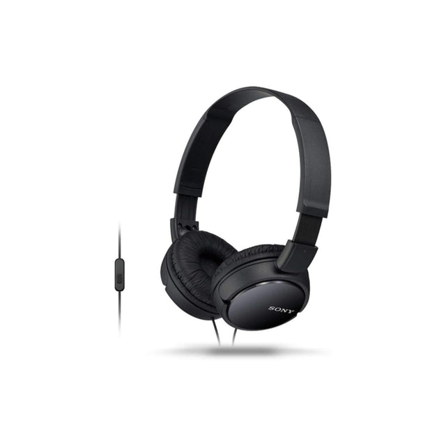 Sony MDR ZX110AP Wired On Ear Headphones with tangle free cable, 3.5mm Mini-jack pin, Headset with Mic for Phone Calls, Black, MDRZX110AP/B