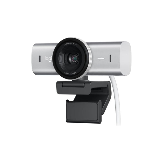 Logitech MX Brio Ultra HD 4K Collaboration and Streaming Webcam, 1080p at 60 FPS, Dual Noise Reducing Mics, Show Mode, USB-C, Webcam Cover, Works with Microsoft Teams, Zoom, Google Meet - Pale Grey