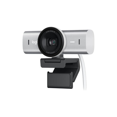 Logitech MX Brio Ultra HD 4K Collaboration and Streaming Webcam, 1080p at 60 FPS, Dual Noise Reducing Mics, Show Mode, USB-C, Webcam Cover, Works with Microsoft Teams, Zoom, Google Meet - Pale Grey