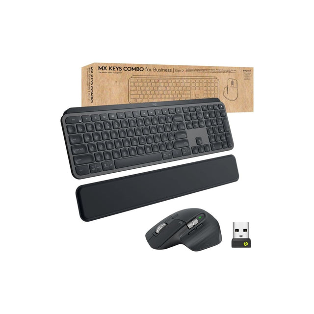 Logitech MX Keys Combo for Business | Gen 2, Full Size Wireless Keyboard and Wireless Mouse, with Keyboard Palm Rest, Bluetooth, Logi Bolt, Quiet Clicks, Windows/Mac/Chrome/Linux - Graphite