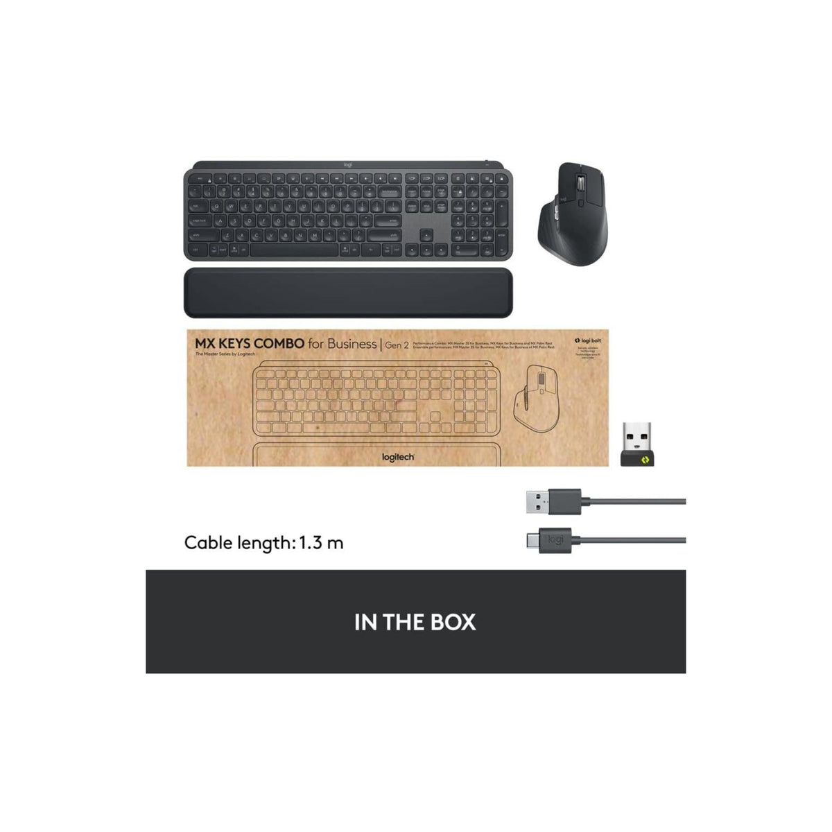 Logitech MX Keys Combo for Business | Gen 2, Full Size Wireless Keyboard and Wireless Mouse, with Keyboard Palm Rest, Bluetooth, Logi Bolt, Quiet Clicks, Windows/Mac/Chrome/Linux - Graphite