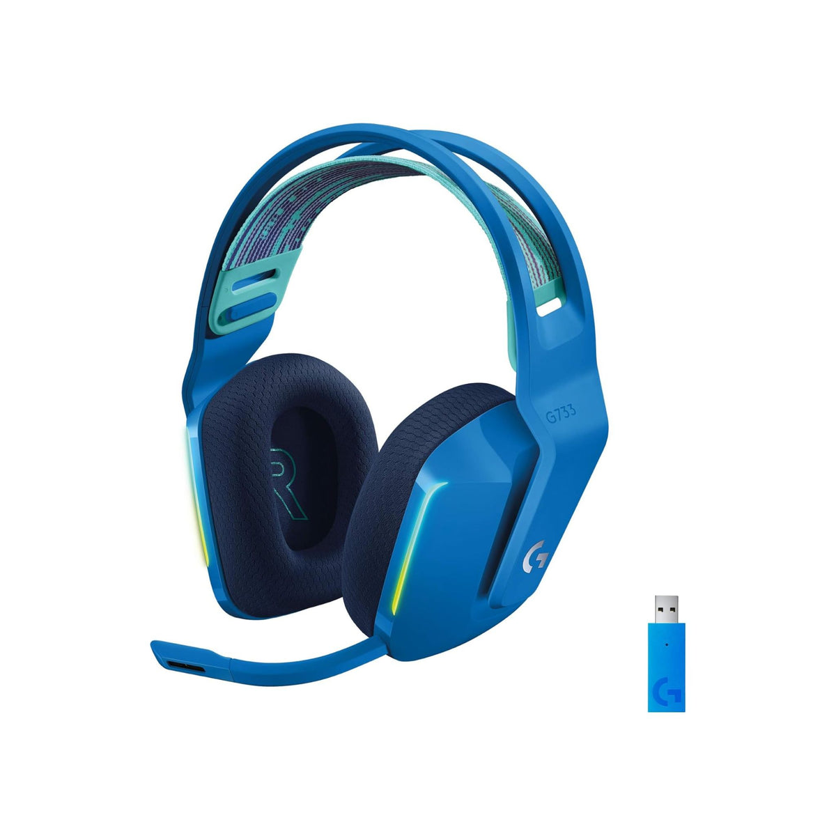 Logitech G733 Lightspeed Wireless Gaming Headset With SUSpension Headband, Lightsync Rgb, Blue Vo!Ce Mic Technology And Pro-G Audio Drivers - Blue