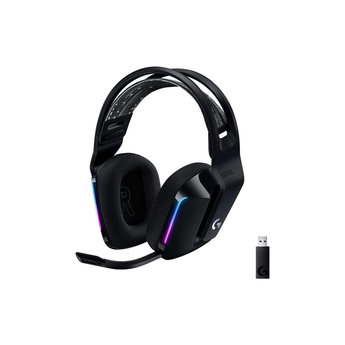 Logitech G Logitech G733 LIGHTSPEED Wireless Gaming Headset with suspension headband, LIGHTSYNC RGB, Blue VO!CE mic technology and PRO-G audio drivers - Black