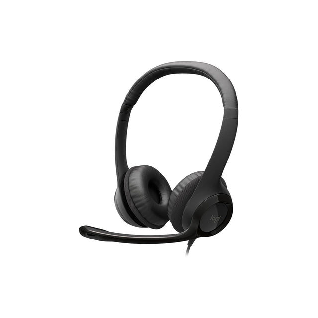 Logitech H390 Wired Headset for PC/Laptop, Stereo Headphones with Noise Cancelling Microphone, USB-A, In-Line Controls, Works with Chromebook - Black