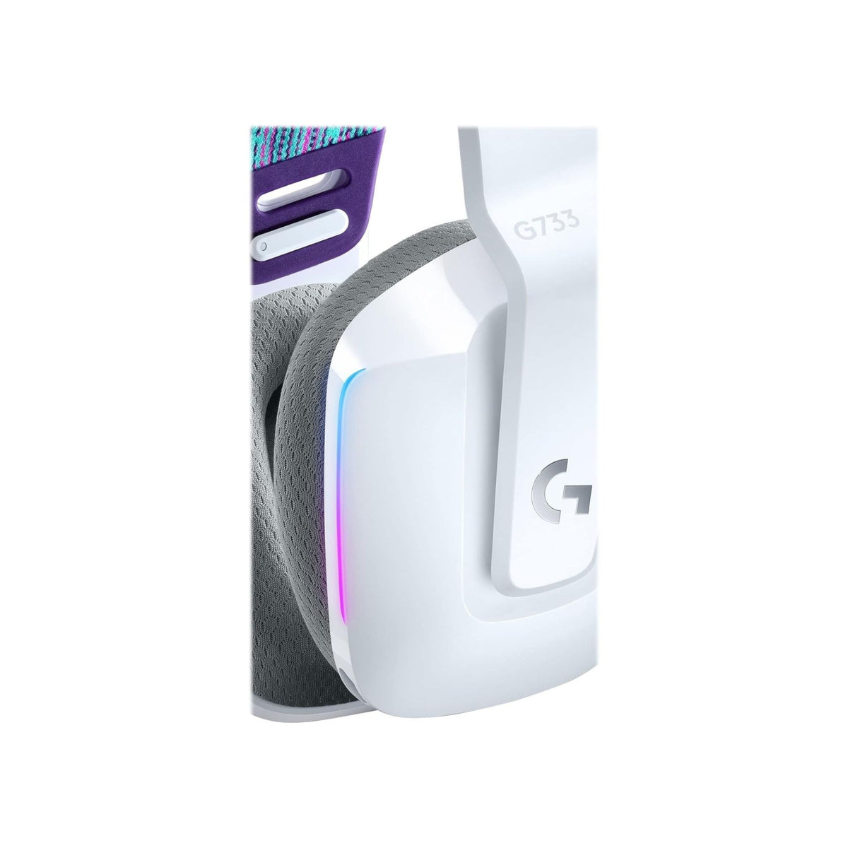 Logitech G733 LIGHTSPEED Wireless Gaming Headset with suspension headband, LIGHTSYNC RGB, Blue VO!CE mic technology and PRO-G audio drivers - White