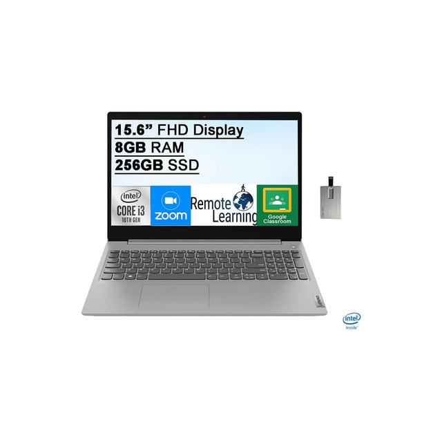 Lenovo IdeaPad 3 15.6" FHD Laptop Computer, 13th Gen Intel Core i3-1305U, 8GB RAM, 256GB PCIe SSD, Intel Graphics, HD Webcam, HDMI, Windows 11, Grey, 32GB SnowBell USB Card