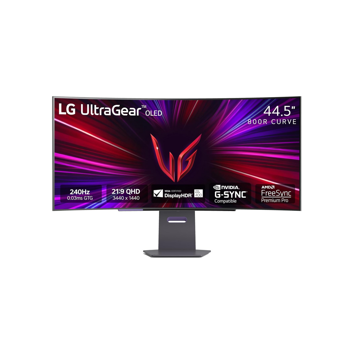 LG 45GS95QE 45-inch Ultragear OLED Curved Gaming Monitor WQHD 800R 240Hz 0.03ms DisplayHDR True Black 400 AMD FreeSync Premium Pro NVIDIA G-Sync HDMI 2.1 DisplayPort Tilt/Height/Swivel Stand Black