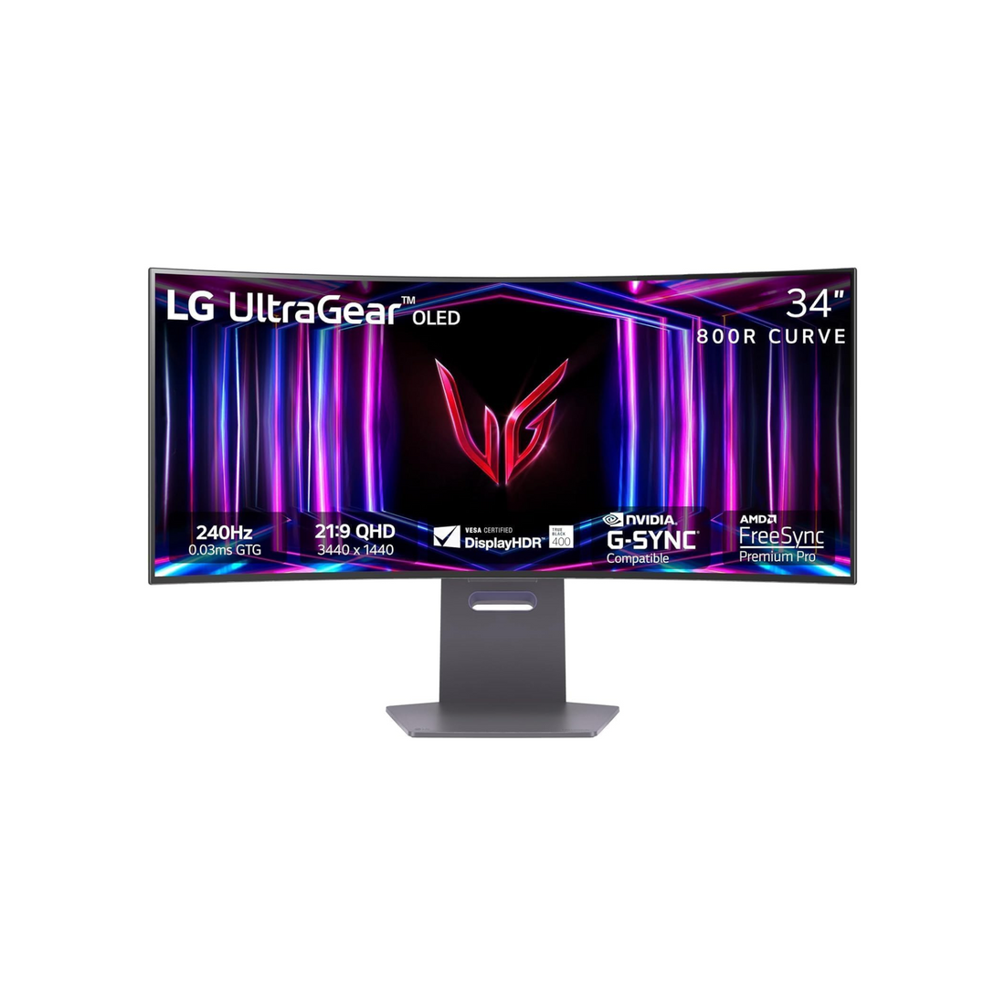 LG 34GS95QE 34-inch Ultragear OLED Curved Gaming Monitor WQHD 800R 240Hz 0.03ms DisplayHDR True Black 400 AMD FreeSync Premium Pro NVIDIA G-Sync HDMI 2.1 DisplayPort Tilt/Height/Swivel Stand Black