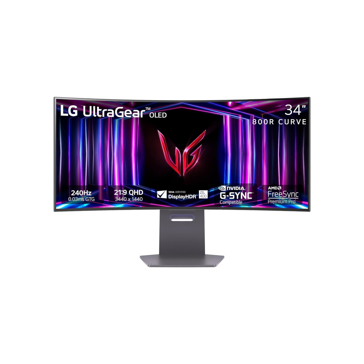LG 34GS95QE 34-inch Ultragear OLED Curved Gaming Monitor WQHD 800R 240Hz 0.03ms DisplayHDR True Black 400 AMD FreeSync Premium Pro NVIDIA G-Sync HDMI 2.1 DisplayPort Tilt/Height/Swivel Stand Black