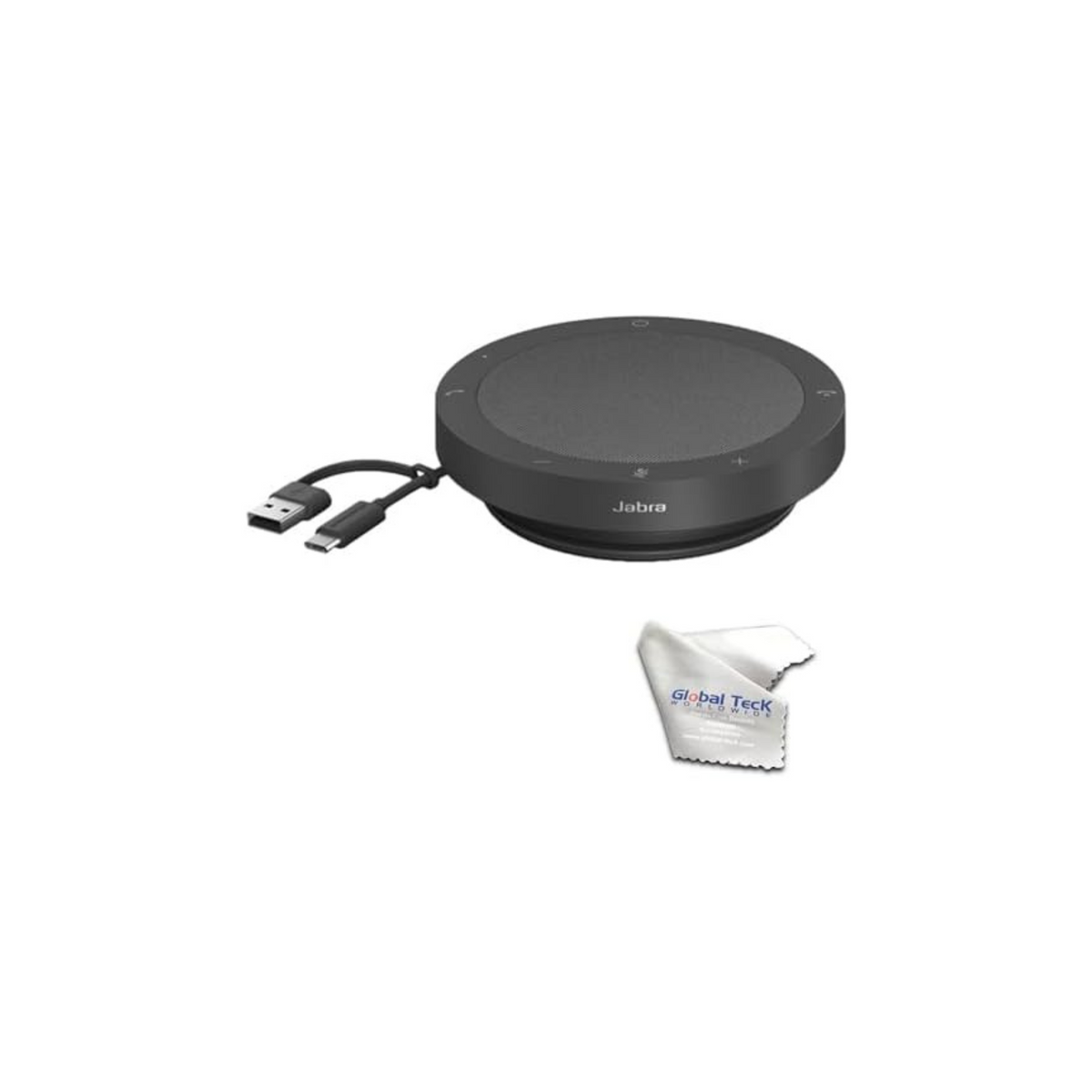 Jabra Speakerphone Speak2 40 UC with Global Teck Microfiber Cloth, Compatible with PC/Mac, Smartphone & Tablet - for Conferencing, Distance Learning, Remote Work, School, Streaming