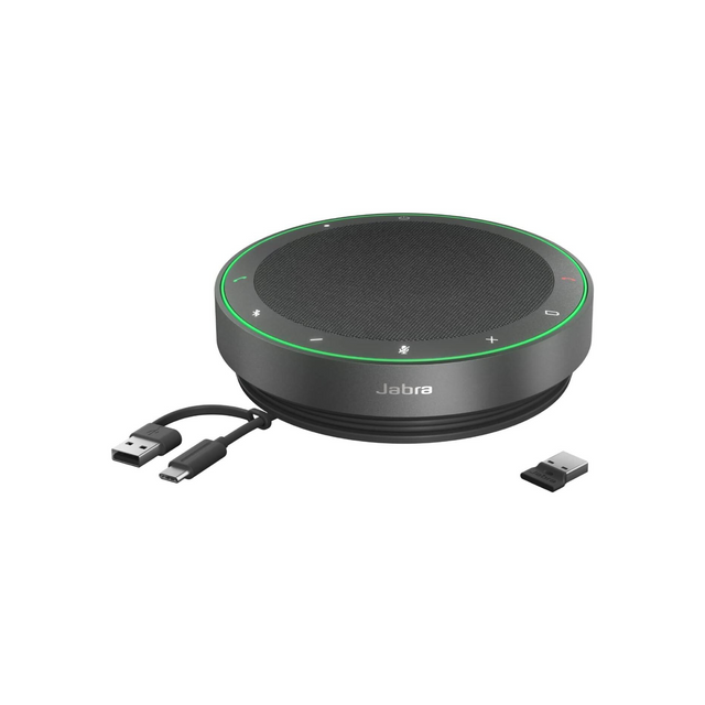 Jabra Speak2 75 Conferencing Speakerphone with Link 380 USB-A, Adapter for Unified Communications, 65mm Speaker Size, 360° Omnidirectional Microphone, IP64 Water and Dust Protection, Black | 2775-419