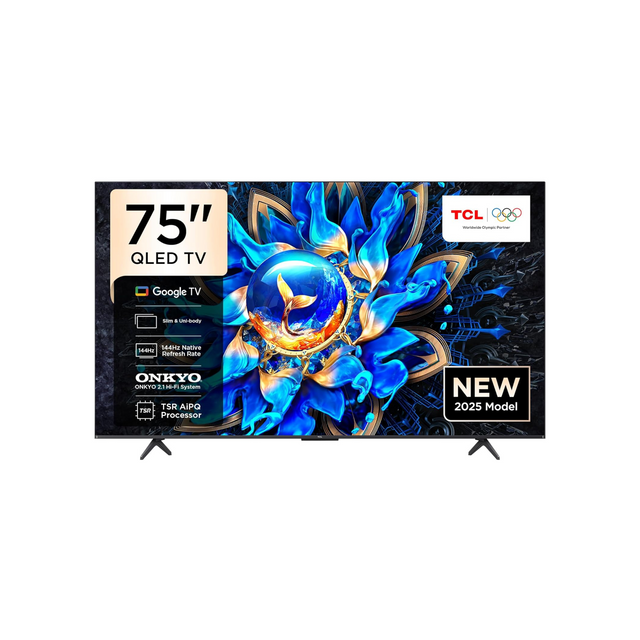 TCL Television 75 Inch Smart TV 4K QLED Colorful Quantum Crystal HDR 10+ Gaming Google TV, 144Hz Native Refresh Rate, ONKYO 2.1 Hi-Fi, Dolby Atmos, DTS Virtual X, MEMC, Game Master-75T8C (2025 Model)