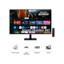 SAMSUNG 32-Inch M7 (M70D) Series 4K UHD Smart Monitor with Streaming TV, Speakers, HDR10, USB-C, Multiple Ports, Gaming Hub, SolarCell Remote, Vision Accessibility Tools, LS32DM702UNXGO, 2024, Black