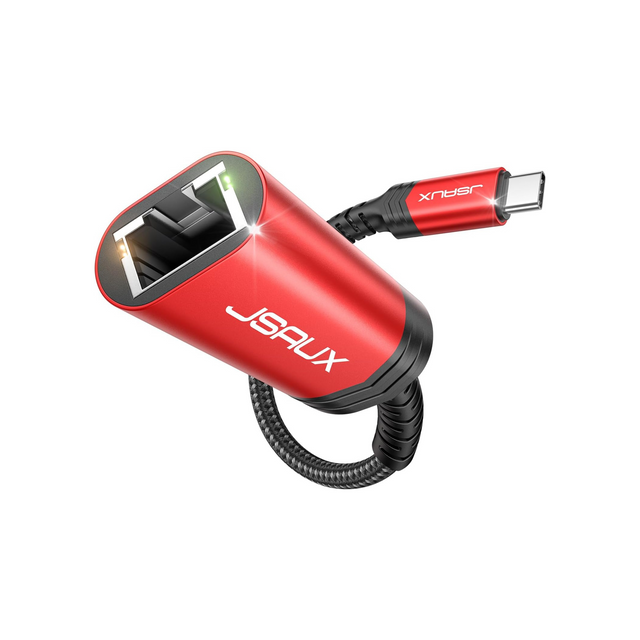 JSAUX USB C to Ethernet Adapter USB C to RJ45 Thunderbolt 3/Type C to Gigabit Ethernet LAN Network Adapter Compatible with MacBook Pro 2020/2019/2018/2017 MacBook Air Dell XPS and More-Red JSAUX