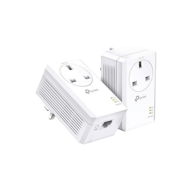 TP-Link TL-PA7017P KIT Gigabit Passthrough Powerline Starter Kit, Data transfer speed Up To 1000 Mbps, Ideal for HD/3D/4K video streaming and Online Gaming, No Configuration required, UK Plug