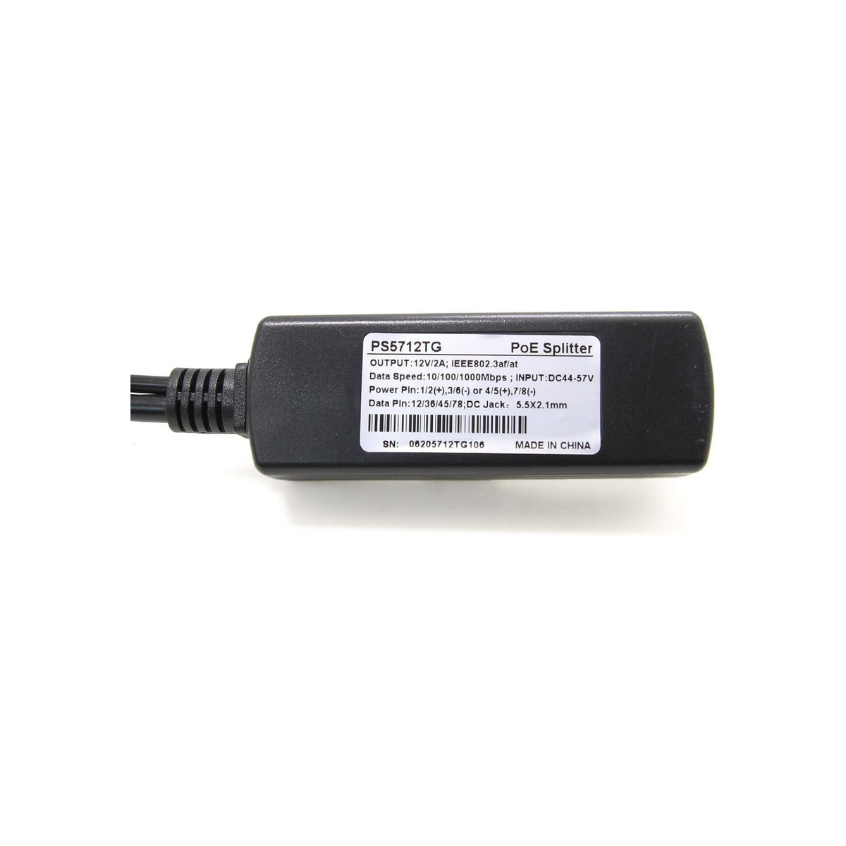 Gigabit PoE Splitter 12V 2A Output with IEEE 802.3af/at Standard Compliant 10,100,1000Mbps Power over Ethernet Splitter Adapter for Security Camera CCTV Surveillance 5.5x2.1mm DC Plug Cable (PS5712TG)