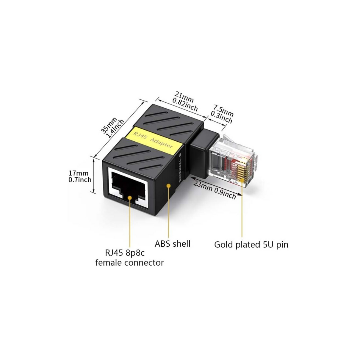 JUXINICE 360° Rotation 90 Degree Rightangle Ethernet LAN RJ45 Malet to Female, Cat5 Cat5e Cat6 Ethernet Extender Adapter (2-Pack) Black