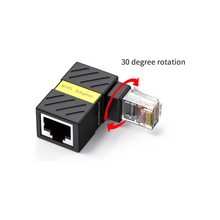 JUXINICE 360° Rotation 90 Degree Rightangle Ethernet LAN RJ45 Malet to Female, Cat5 Cat5e Cat6 Ethernet Extender Adapter (2-Pack) Black