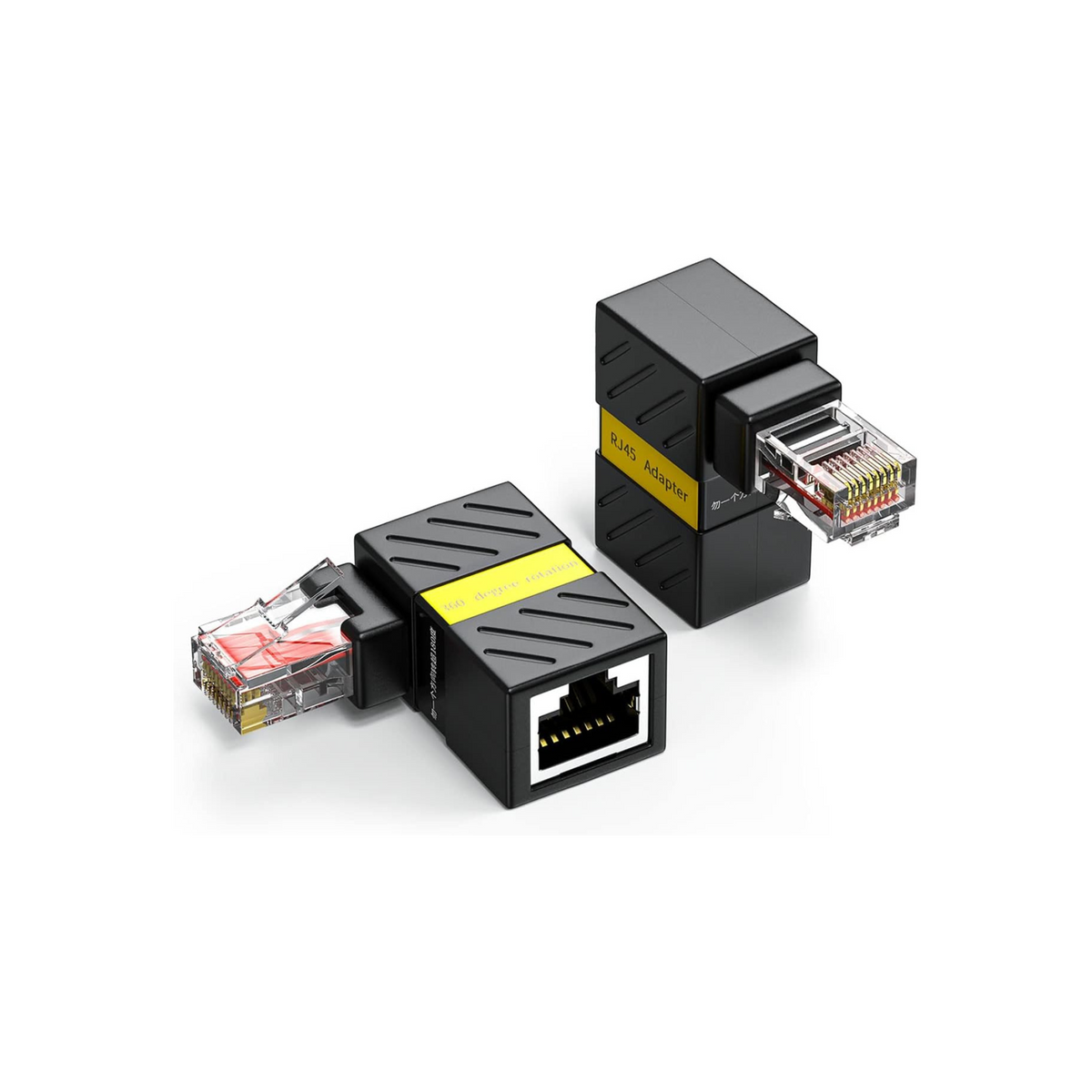 JUXINICE 360° Rotation 90 Degree Rightangle Ethernet LAN RJ45 Malet to Female, Cat5 Cat5e Cat6 Ethernet Extender Adapter (2-Pack) Black