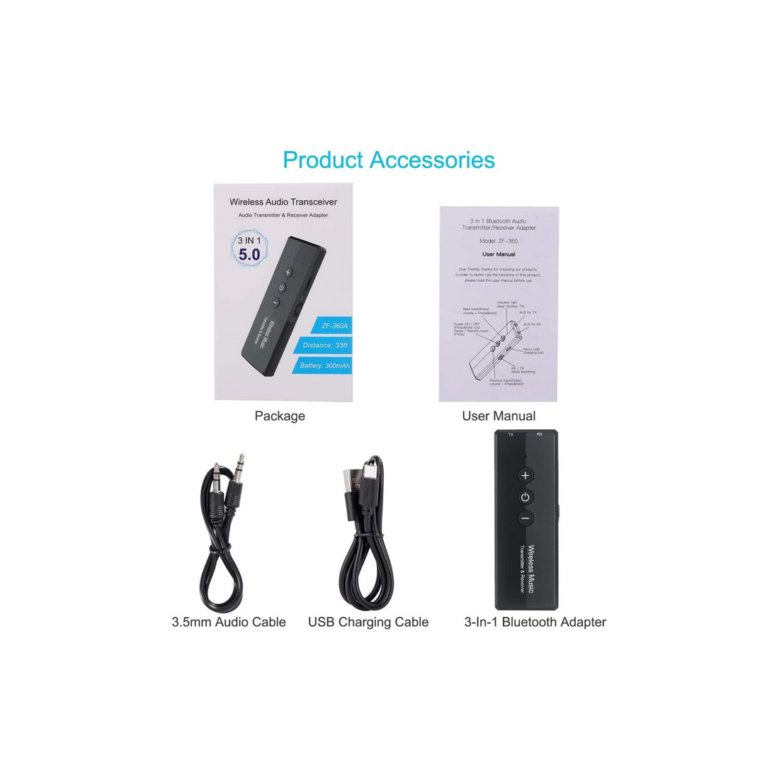 Exrp Bluetooth 5.0 Transmitter 3-in-1