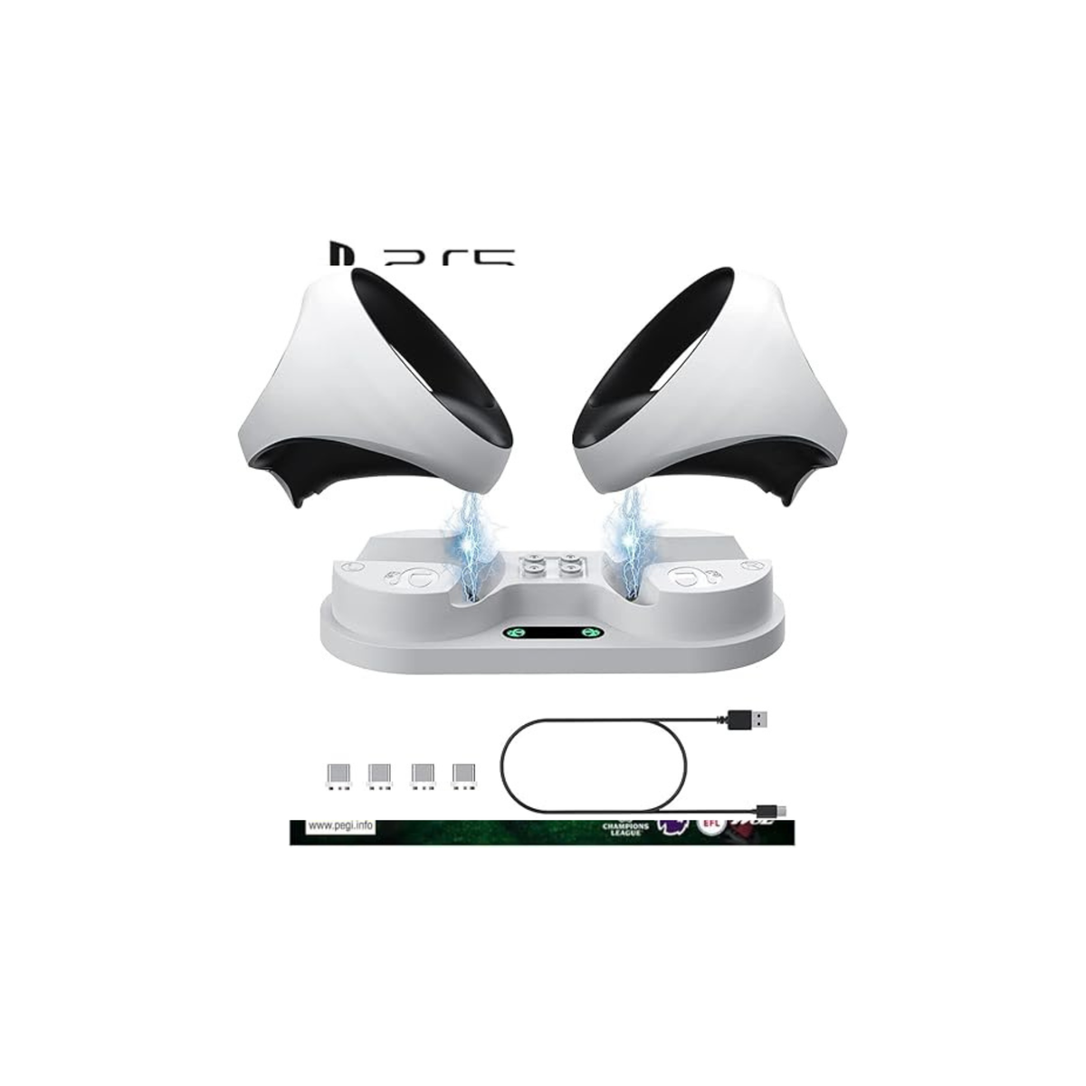 SYOSI Charging Station for Playstation VR2 Controller, Charging Dock Compatible with PS VR2 Controller LED Light Desk Charger Stand with Accessories 4 Type-C Magnetic Clasp and Type-C Cable (White)